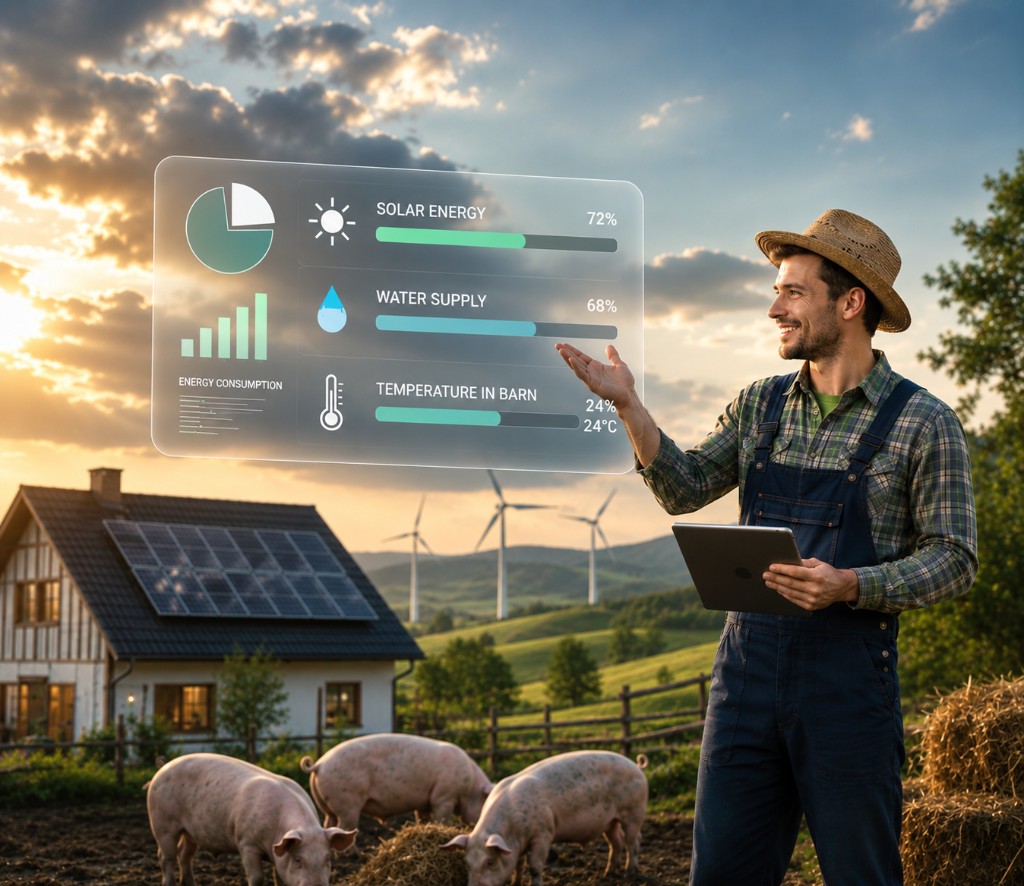 Farmer using smart farming technology on a modern farm